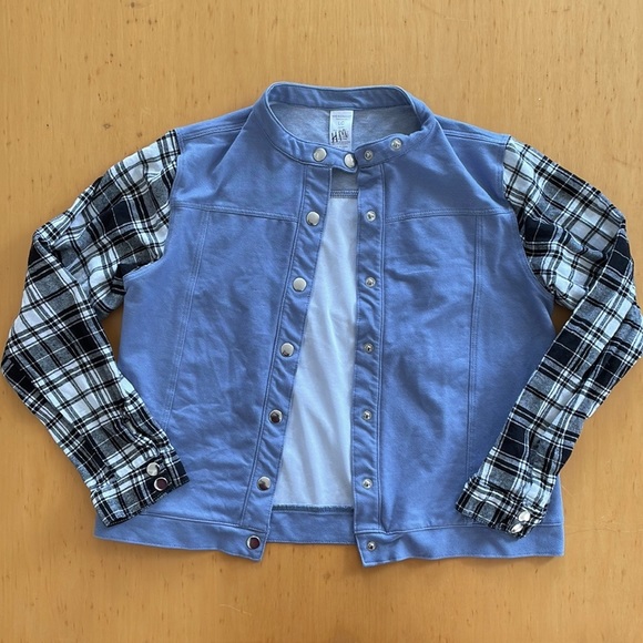 Plaid & Paisley Shaket Shirt Jacket Light Denim Bandana Print Streetwear Sz L/14 - Picture 2 of 5